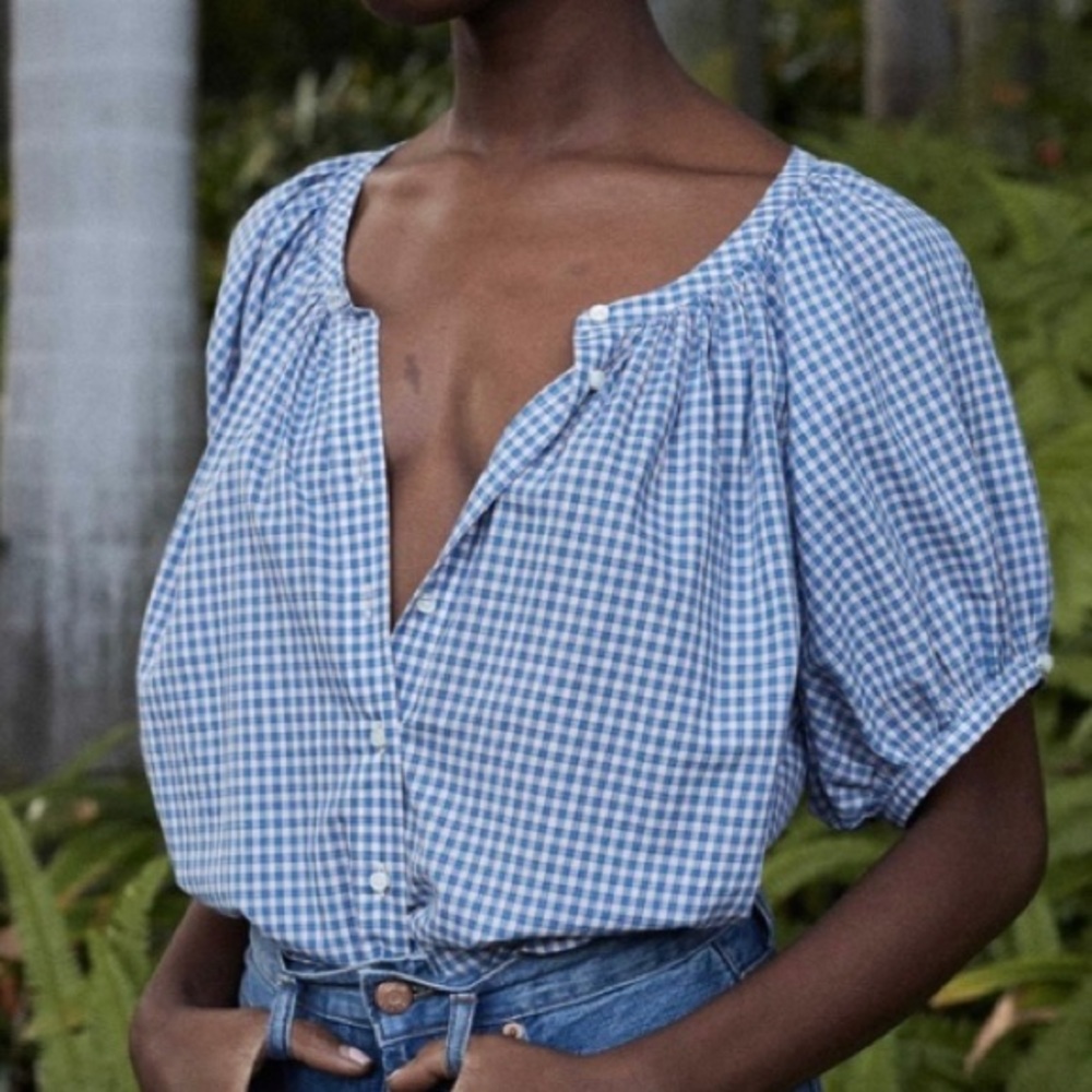 June Top in Sky Somerset Plaid